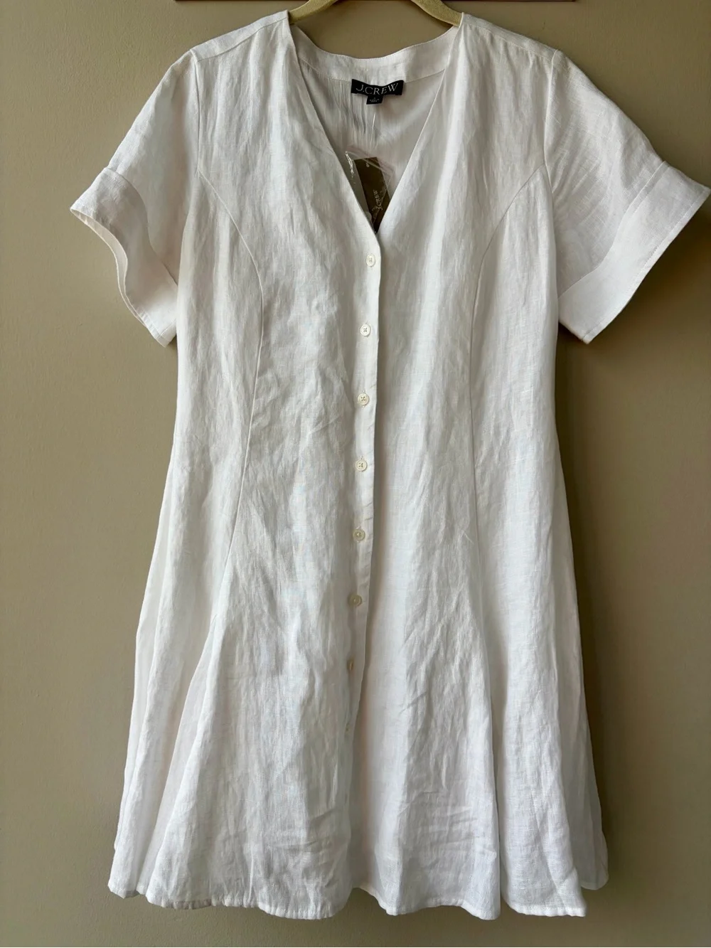 J Crew Fleur Mini Dress, White Linen, Size 6